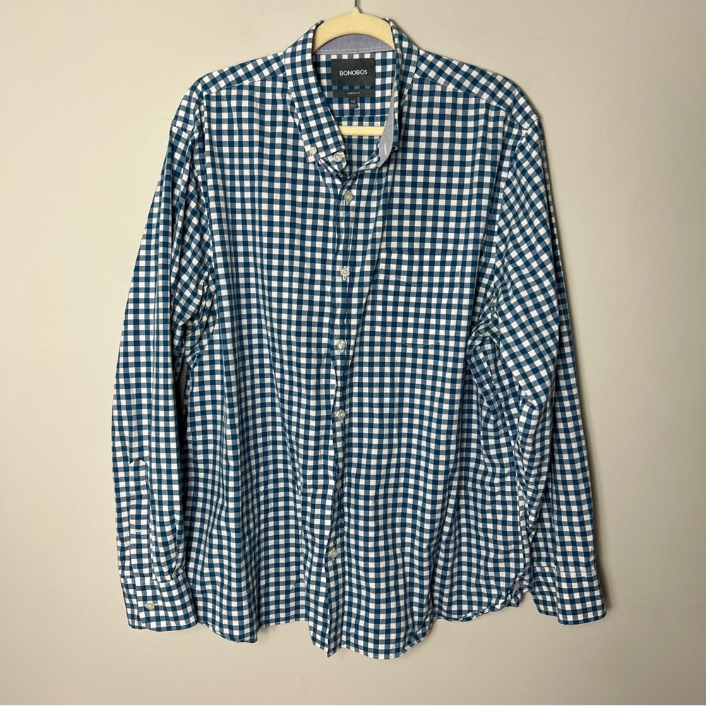 Bonobos Classic Fit Cotton Gingham Shirt Button Down Long Sleeve Blue Checked 87
